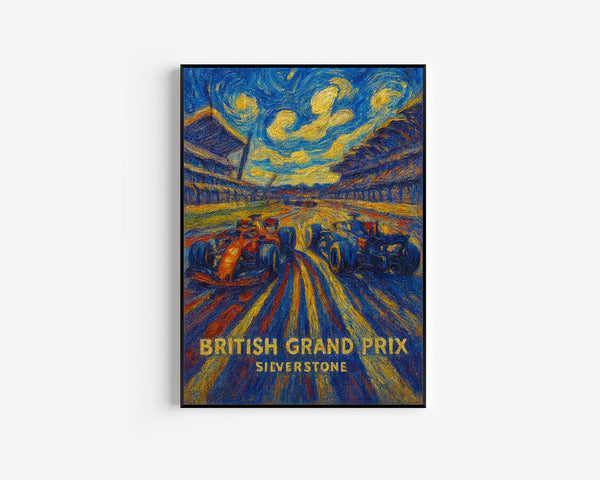 British Grand Prix Poster – Iconic Silverstone Formula 1 Start Grid Under Dramatic Sky1