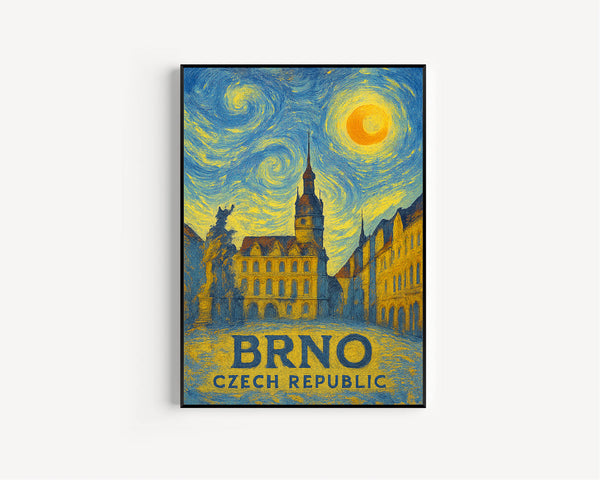 Brno Poster Print, Brno Travel Poster, Brno Van Gogh Style Wall Art, Brno, Czech Republic