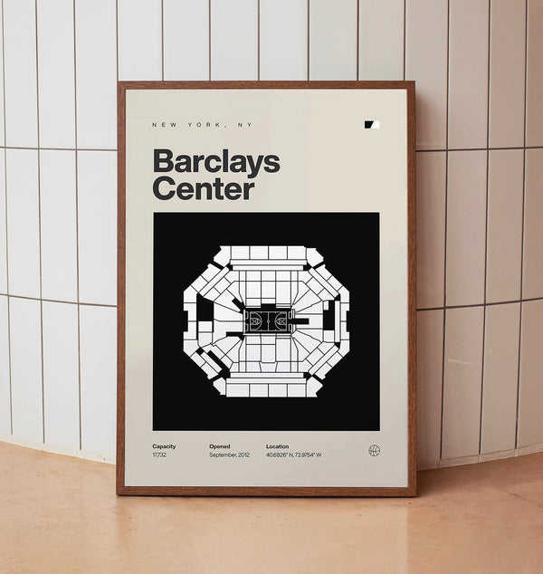Brooklyn Nets Poster, Barclays Center Print, Mid Century Modern Basketball Poster, Spor-J8K21X