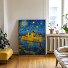 Budapest Travel Print, Budapest Poster, Unique Wallart Decor, Budapest Black and White Coordinates Home Decor, Hungary Van Gogh Style Wallart1