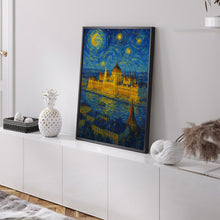 Budapest Travel Print, Budapest Poster, Unique Wallart Decor, Budapest Black and White Coordinates Home Decor, Hungary Van Gogh Style Wallart1