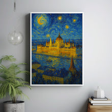 Budapest Travel Print, Budapest Poster, Unique Wallart Decor, Budapest Black and White Coordinates Home Decor, Hungary Van Gogh Style Wallart1