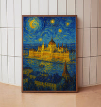Budapest Travel Print, Budapest Poster, Unique Wallart Decor, Budapest Black and White Coordinates Home Decor, Hungary Van Gogh Style Wallart1