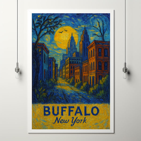 Buffalo Travel Print Wall Art, Buffalo - New York City Print, Buffalo Travel Gift, Buffalo City Poster, Van Gogh style Travel Gift