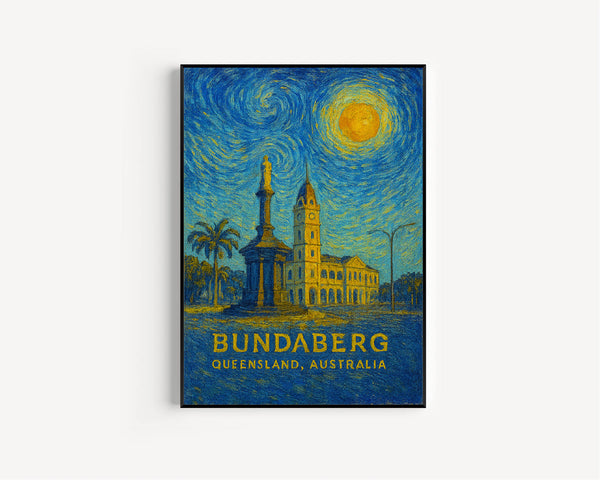 Bundaberg Poster Print, Bundaberg Travel Poster, Bundaberg Van Gogh Style Wall Art, Bundaberg, Queensland, Australia