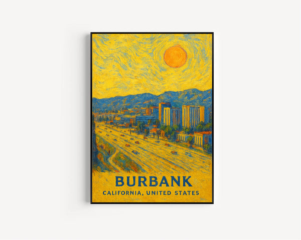 Burbank Poster Print, Burbank Travel Poster, Burbank Van Gogh Style Wall Art, Burbank, California, United States