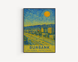 Burbank Poster Print, Burbank Travel Poster, Burbank Van Gogh Style Wall Art, Burbank, California, United States