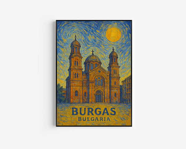 Burgas Poster Print, Burgas Travel Poster, Burgas Van Gogh Style Wall Art, Burgas, Bulgaria