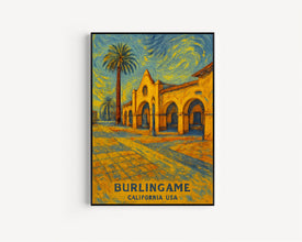 Burlingame Print, Burlingame Photo Poster, Burlingame Travel Wall Art, Burlingame Map Print, Burlingame Van Gogh Style Print, California, USA
