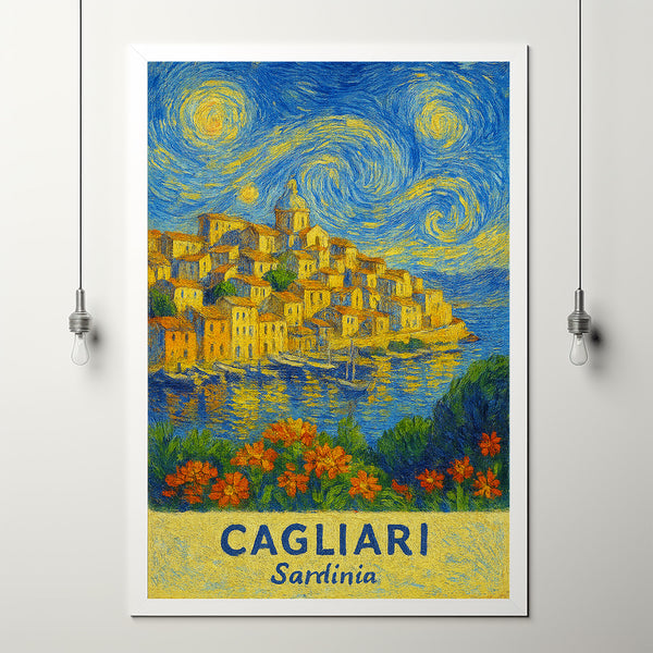 Cagliari Travel Print Wall Art, Cagliari - Sardinia City Print, Cagliari Travel Gift, Cagliari City Poster, Van Gogh style Travel Gift