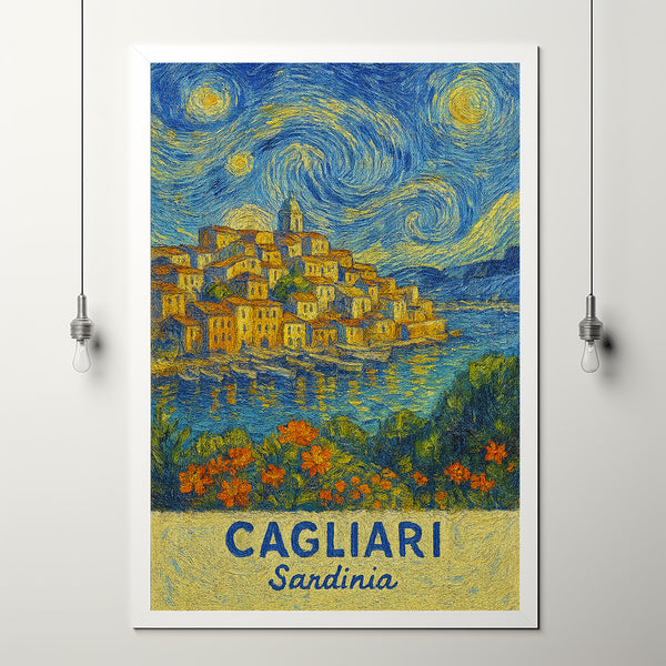 Cagliari Travel Print Wall Art, Cagliari - Sardinia City Print, Cagliari Travel Gift, Cagliari City Poster, Van Gogh style Travel Gift 1