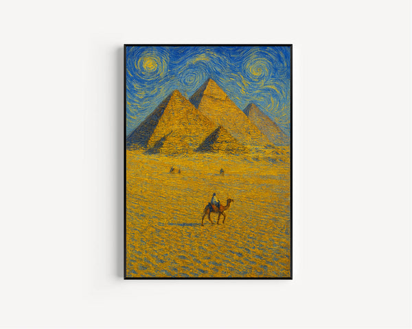 Cairo Travel Print, Cairo Poster, Unique Wallart Decor, Cairo Black and White Coordinates Home Decor, Egypt Van Gogh Style Wallart