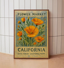 California State Flower Art Print, California Poppy 1960_s Wall Art, Neutral Pastel Botanical Artwork