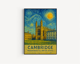 Cambridge Poster Print, Cambridge Travel Poster, Cambridge Van Gogh Style Wall Art, Cambridge, Massachusetts, United States