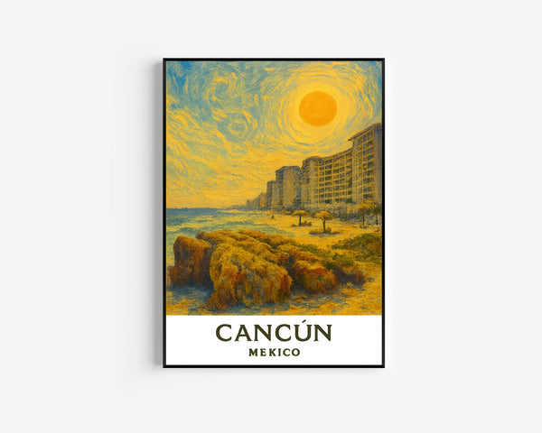 Cancún Poster Print, Cancún Travel Poster, Cancún Van Gogh Style Wall Art, Cancún, Mexico