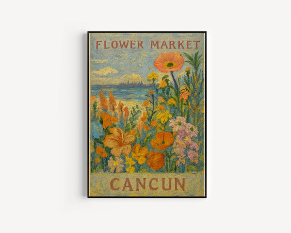 Cancun Flower Market Poster, Wall Decor, Mexico Floral Illustration, Botanical Gallery Wall Art, Gift For Friend, Travel Poster, Modern