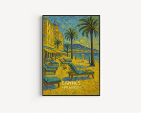 Cannes France Vintage Poster - Elegant French Riviera Seaside Artwork with Palm Trees & Coastal Charm - Cannes Wall Art