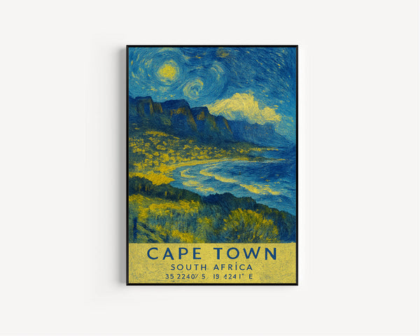 Cape Town Travel Print, Cape Town Poster, Unique Wallart Decor, Cape Town Black and White Coordinates Home Decor, South Africa Wallart