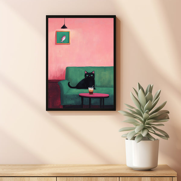 Cat with Coffee - Modern Retro Frameless Canvas Wall Art for Home, Office, Bedroom4