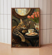 Cat with Coffee - Modern Retro Frameless Canvas Wall Art for Home, Office, Bedroom