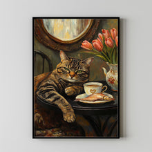 Cat with Coffee - Modern Retro Frameless Canvas Wall Art for Home, Office, Bedroom