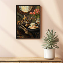 Cat with Coffee - Modern Retro Frameless Canvas Wall Art for Home, Office, Bedroom