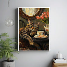 Cat with Coffee - Modern Retro Frameless Canvas Wall Art for Home, Office, Bedroom