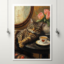 Cat with Coffee - Modern Retro Frameless Canvas Wall Art for Home, Office, Bedroom 1