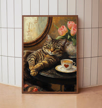 Cat with Coffee - Modern Retro Frameless Canvas Wall Art for Home, Office, Bedroom 1