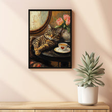 Cat with Coffee - Modern Retro Frameless Canvas Wall Art for Home, Office, Bedroom 1