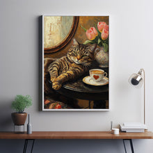 Cat with Coffee - Modern Retro Frameless Canvas Wall Art for Home, Office, Bedroom 1