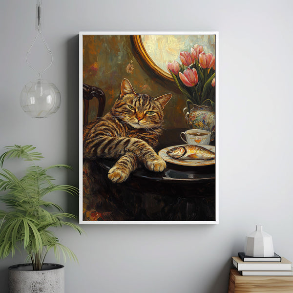 Cat with Coffee - Modern Retro Frameless Canvas Wall Art for Home, Office, Bedroom 3