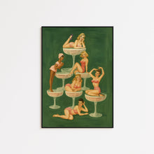 Champagne Tower Girls Poster – Vintage-Inspired Pin-Up Print, Glamorous Party Wall Art, Playful Feminine Group Illustration 4302932257