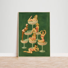 Champagne Tower Girls Poster – Vintage-Inspired Pin-Up Print, Glamorous Party Wall Art, Playful Feminine Group Illustration 4302932257