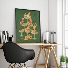 Champagne Tower Girls Poster – Vintage-Inspired Pin-Up Print, Glamorous Party Wall Art, Playful Feminine Group Illustration 4302932257