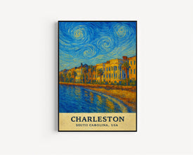 Charleston Print South Carolina No 3, Charleston Photo Poster, Charleston Travel Wall Art, Charleston Map, Charleston Van Gogh Style, USA