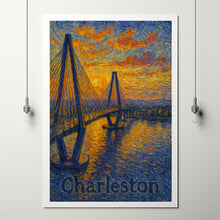 Charleston USA, Van Gogh Style Bridge, Digital Download Cityscape Art Print, Wall Decor, Sunrise Scenery, Digital Art, Illustration