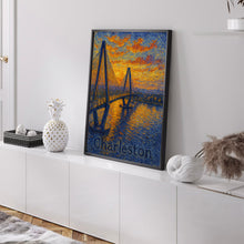 Charleston USA, Van Gogh Style Bridge, Digital Download Cityscape Art Print, Wall Decor, Sunrise Scenery, Digital Art, Illustration