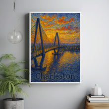 Charleston USA, Van Gogh Style Bridge, Digital Download Cityscape Art Print, Wall Decor, Sunrise Scenery, Digital Art, Illustration