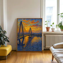 Charleston USA, Van Gogh Style Bridge, Digital Download Cityscape Art Print, Wall Decor, Sunrise Scenery, Digital Art, Illustration