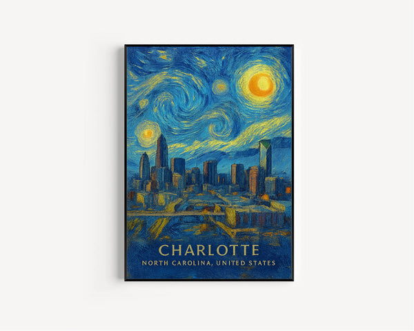 Charlotte Poster Print, Charlotte Travel Poster, Charlotte Van Gogh Style Wall Art, Charlotte, North Carolina, United States