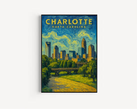Charlotte Wall Art, Charlotte Art Print, Charlotte NC Travel Poster, North Carolina Decor, Charlotte Skyline, Charlotte Gifts