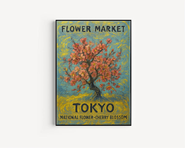 Cherry Blossom Flower Wall Art, Tokyo Japan Flower Market Art Print, Floral Poster Decor, C31-570