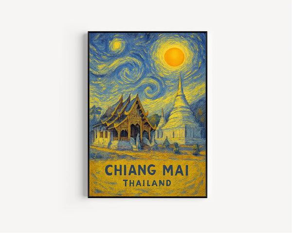 Chiang Mai Poster Print, Chiang Mai Travel Poster, Chiang Mai Van Gogh Style Wall Art, Chiang Mai, Thailand