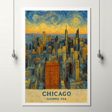 Chicago Print No 2, Chicago Photo Poster, Chicago Travel Wall Art, Chicago Map Print, Chicago Van Gogh Style, Chicago Wall Décor, Illinois, USA