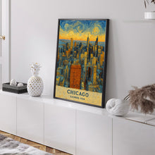 Chicago Print No 2, Chicago Photo Poster, Chicago Travel Wall Art, Chicago Map Print, Chicago Van Gogh Style, Chicago Wall Décor, Illinois, USA