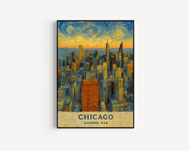 Chicago Print No 2, Chicago Photo Poster, Chicago Travel Wall Art, Chicago Map Print, Chicago Van Gogh Style, Chicago Wall Décor, Illinois, USA
