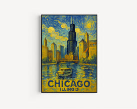 Chicago Travel Poster, Chicago Poster Print, Chicago City Wall Art, Chicago Illinois Travel Wall Art, Traveler Poster Home Decor