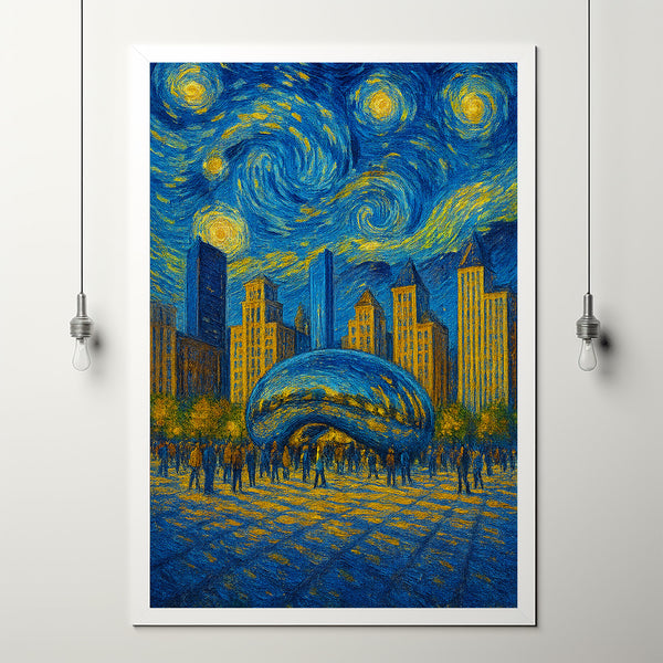 Chicago Travel Print Wall Art, Chicago - Illinois City Print, Chicago Travel Gift, Chicago City Poster, Van Gogh style Travel Gift