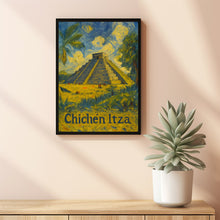Chichen Itza Mexico, Anime Style Poster, Canvas, Framed Art, Mayan Pyramid Print, Wall Decor, Souvenir, Travel Art, Landmark Gift